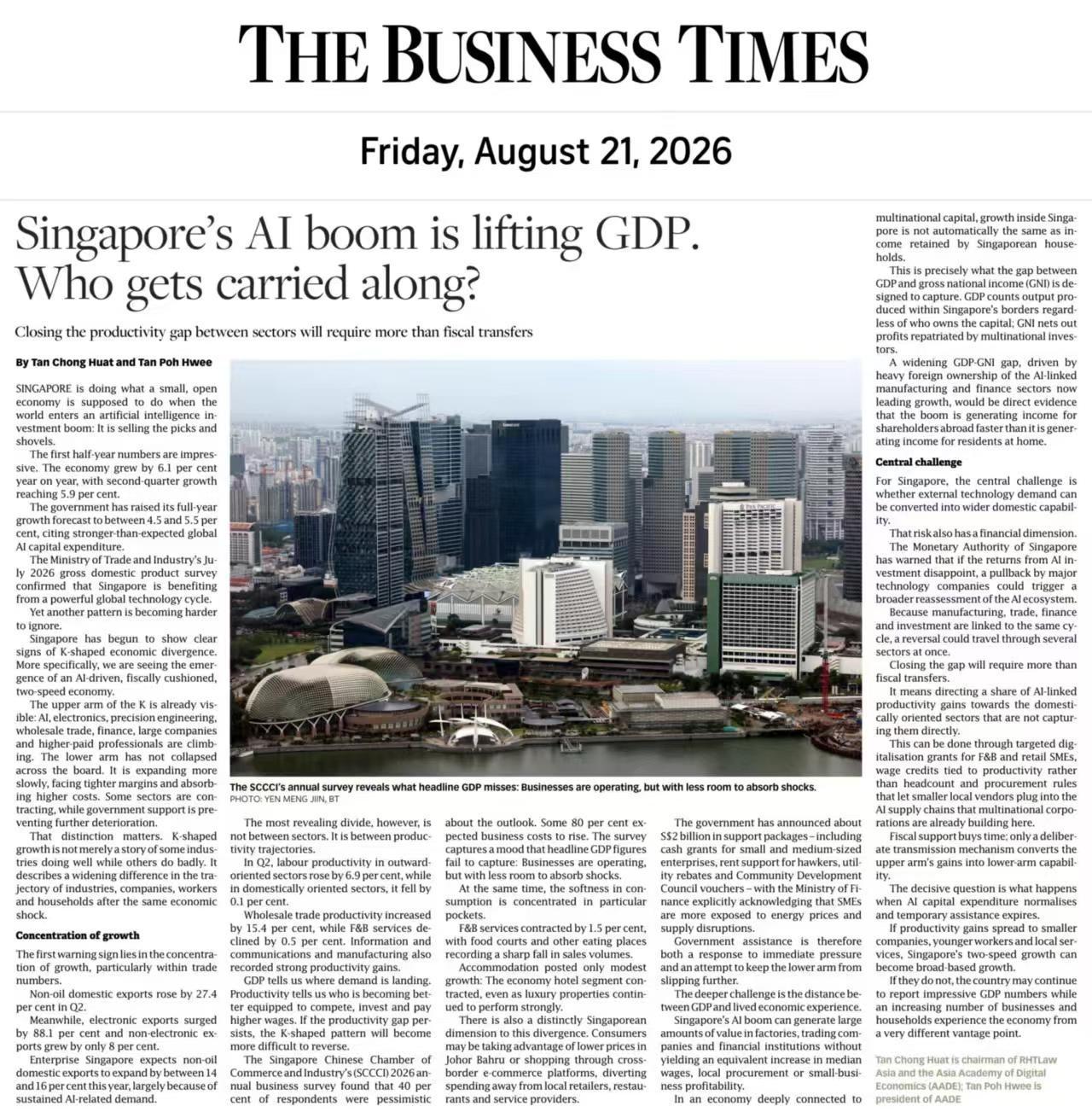 AADE Leadership Analyzes Singapore’s AI-Driven Two-Speed Economy in The Business Times