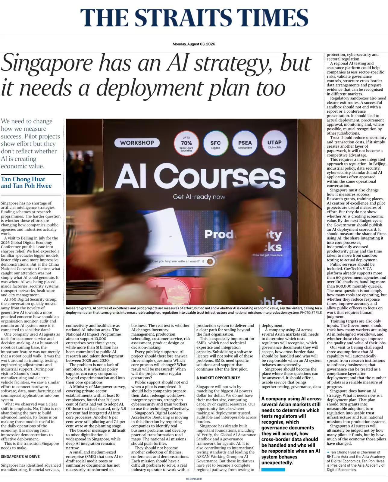 The Straits Times commentary: Singapore has an AI strategy, but it needs a deployment plan too